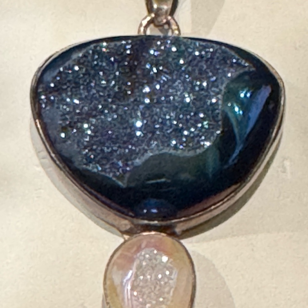 Blue and Silver Asymmetrical Necklace with Sparkling Stones